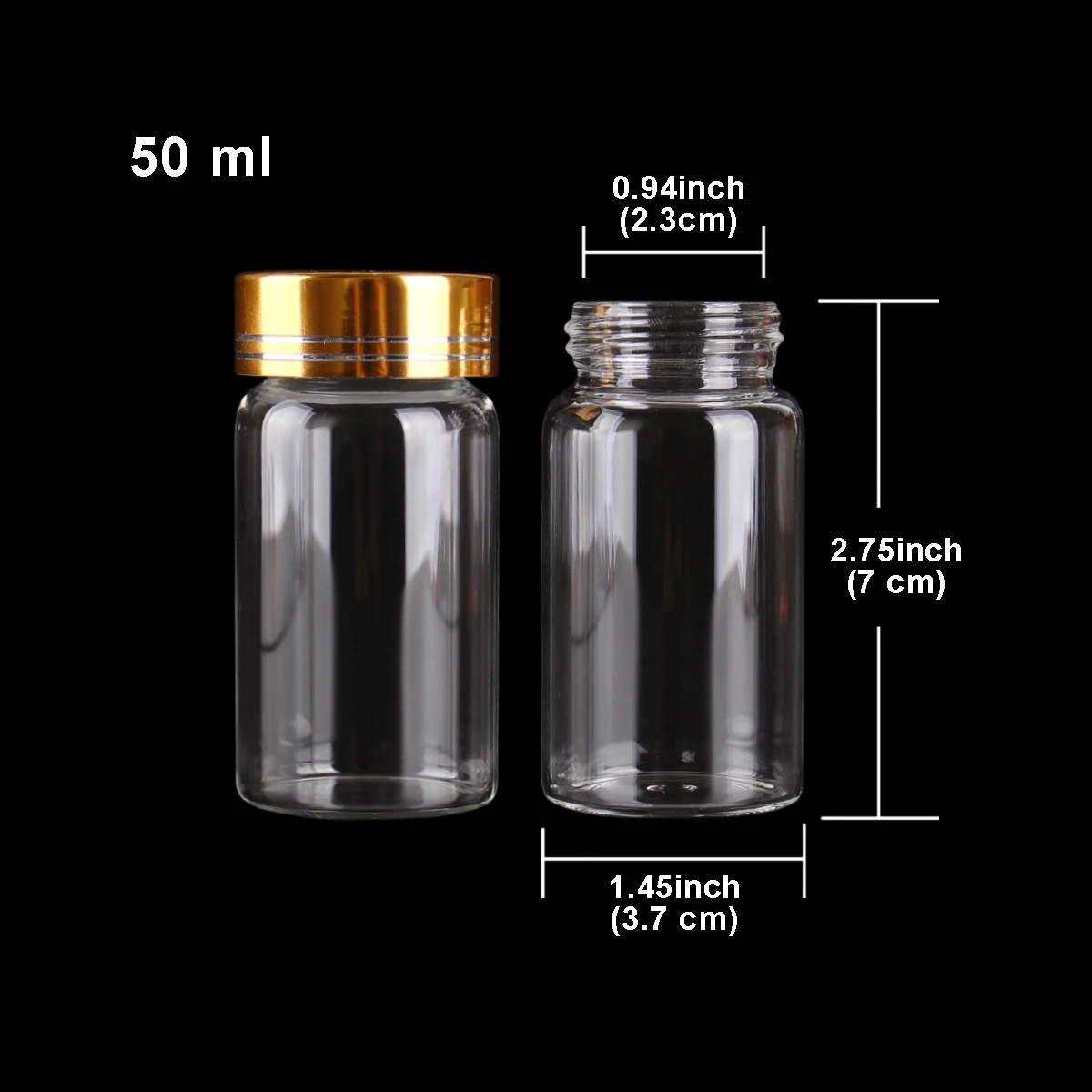 3pcs 50ml Stikla Pudeles ar Zelta Vākiem, Garšvielu Pudeļu Glabāšanai Burkas Tableti Konteineru Smaržu Pudeles Uzpildāmas Pudeles 37*70mm Attēls 1
