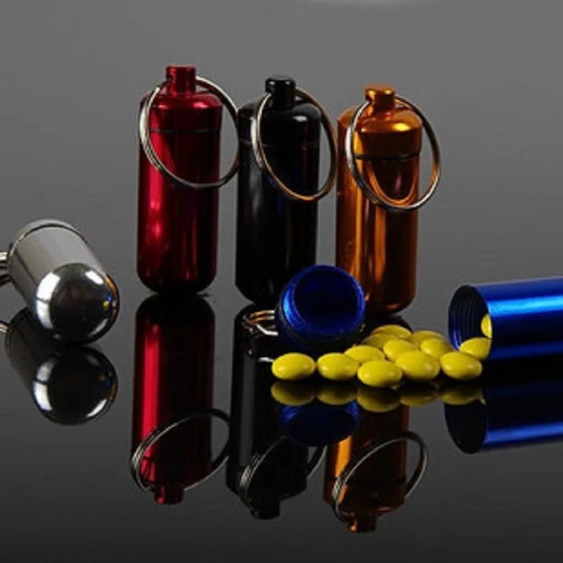 Bezmaksas Piegāde 1000Pcs DIY Ūdensizturīgs Alumīnija Pill Box Gadījumā Tablešu Konteiners Pudeļu Narkotiku Turētājs Reklāmas Dāvanas Keychain Attēls 2