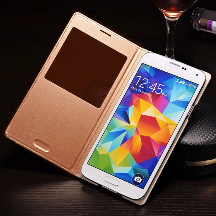 Flip Cover Ādas Telefonu Gadījumā Smart View Samsung Galaxy S5 S SV 5 G900A G900I G900F G900 G900H G900FD SM-G900F SM-G900H Gadījumā Attēls 4