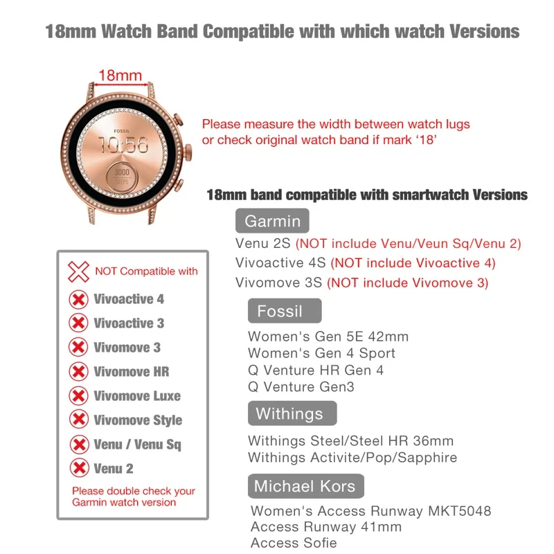 Fosilā Riska Gen3/Gen 4 Sievietes Smartwatch 18mm Ātri Atbrīvot Neilona Cilpa Rokas Siksna, lai Garmin Vivoactive 4S/ Venu 2S Attēls 2