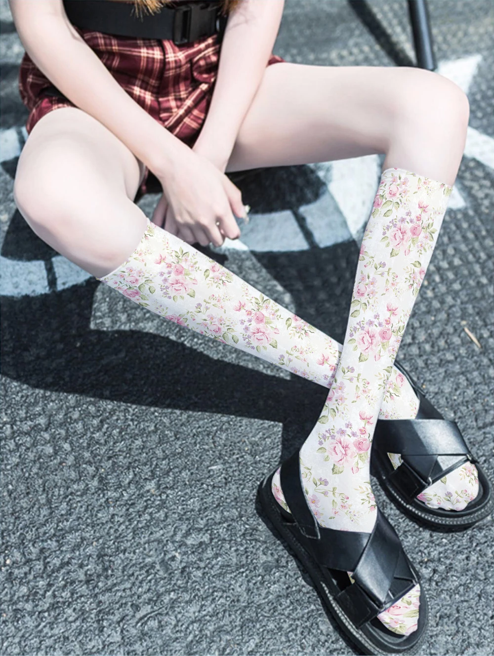 Jauno Modes Teļu Zeķes Sievietēm 3D Iespiesti Rožu Persiku Plānas Samta Ceļgalu Zeķes JK Lolita Meitenes Salds Sexy Vidū Cauruļu Zeķes Attēls 1