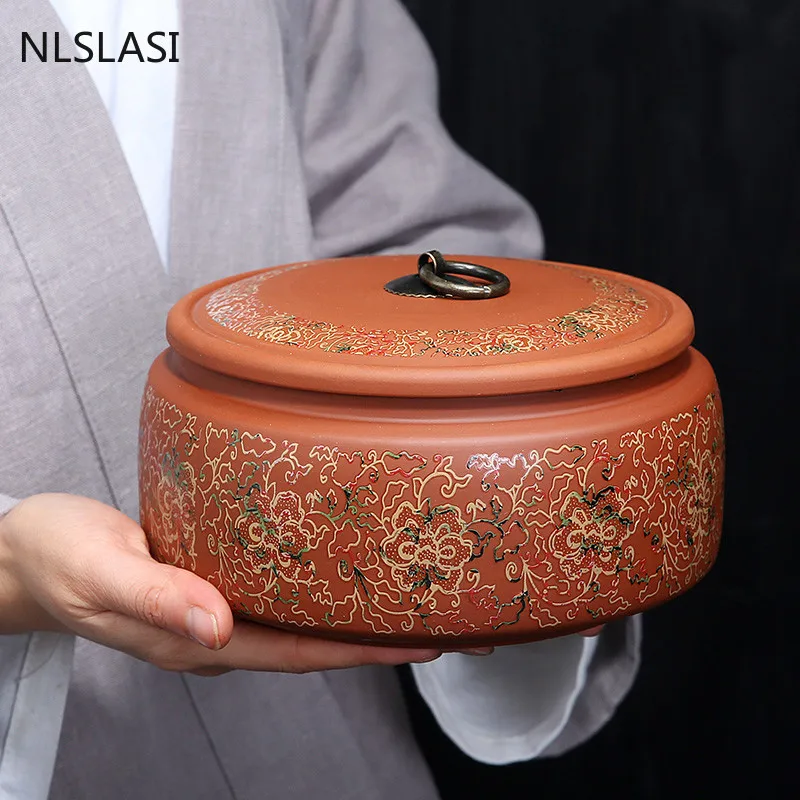 Kafijas Kannu Ķīniešu Keramikas Tējas Caddy Lielu Konfektes Uzglabāšanas Tvertnes Portatīvo Noslēgtā Tējas Jar Violetā Māla Ceļojumu Tējas Kastes Attēls 0
