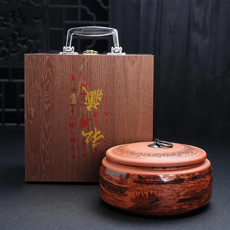 Kafijas Kannu Ķīniešu Keramikas Tējas Caddy Lielu Konfektes Uzglabāšanas Tvertnes Portatīvo Noslēgtā Tējas Jar Violetā Māla Ceļojumu Tējas Kastes Attēls 3