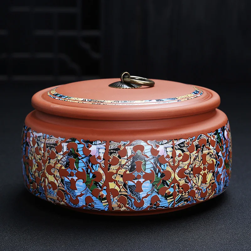 Kafijas Kannu Ķīniešu Keramikas Tējas Caddy Lielu Konfektes Uzglabāšanas Tvertnes Portatīvo Noslēgtā Tējas Jar Violetā Māla Ceļojumu Tējas Kastes Attēls 4