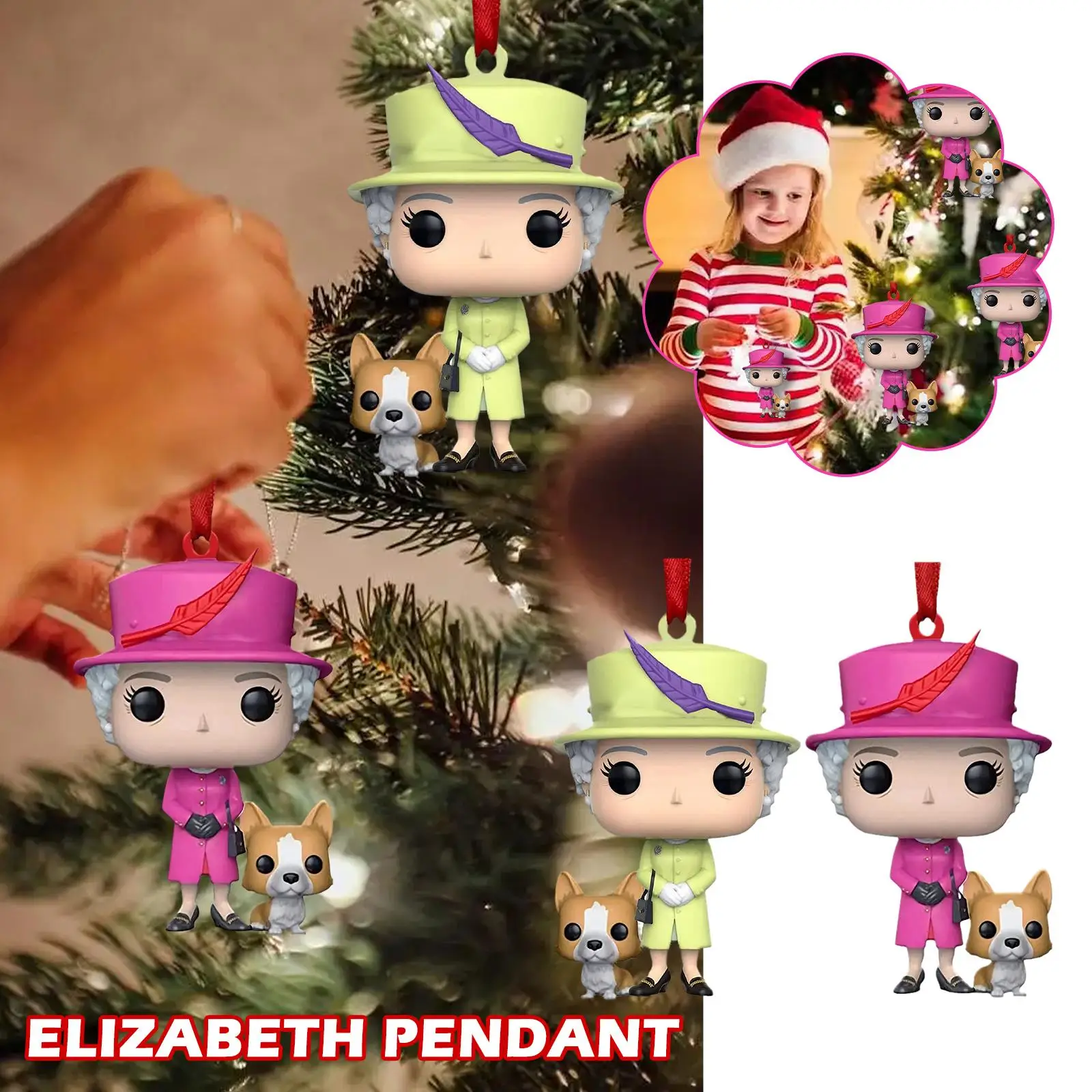 Karaliene Elizabete II Kulons Karājas Karaliene Elizabete II Eglītes Rotājumi Savienības Jack Karoga Ziemassvētku Puse Labā, Dekoratīvie Piederumi Attēls 1