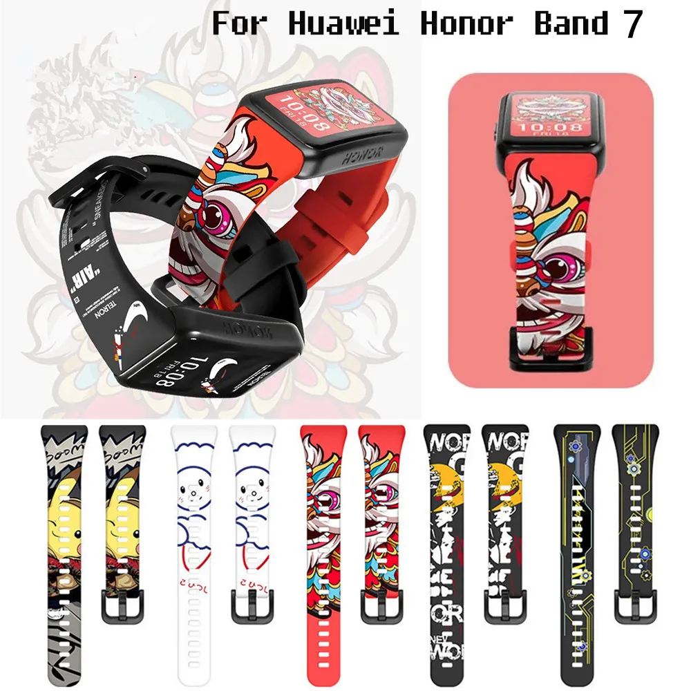 Karikatūras Watchband Par Huawei Band 7 Nomaiņa Drukāšanas Siksna Sporta Godu Band 7 Smart Silikona Aproce Piederumi Attēls 0