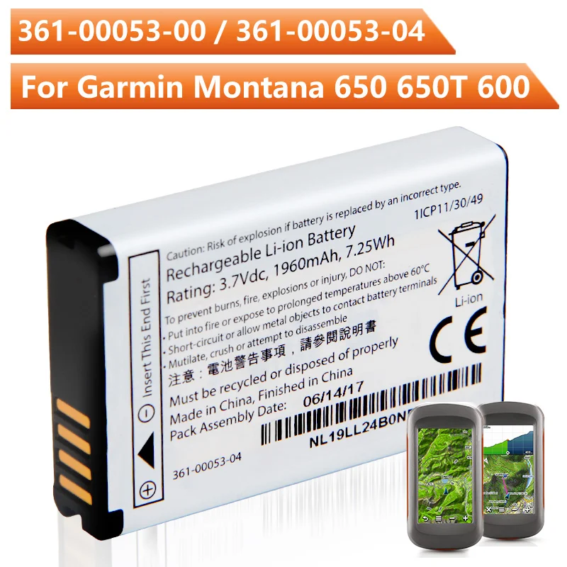 Oriģinālā Rezerves Akumulatoru 361-00053-00 Par Garmin Montana 650 650T 600 VIRB GPS 361-00053-04 Rechargable Batteries 2000mAh Attēls 0