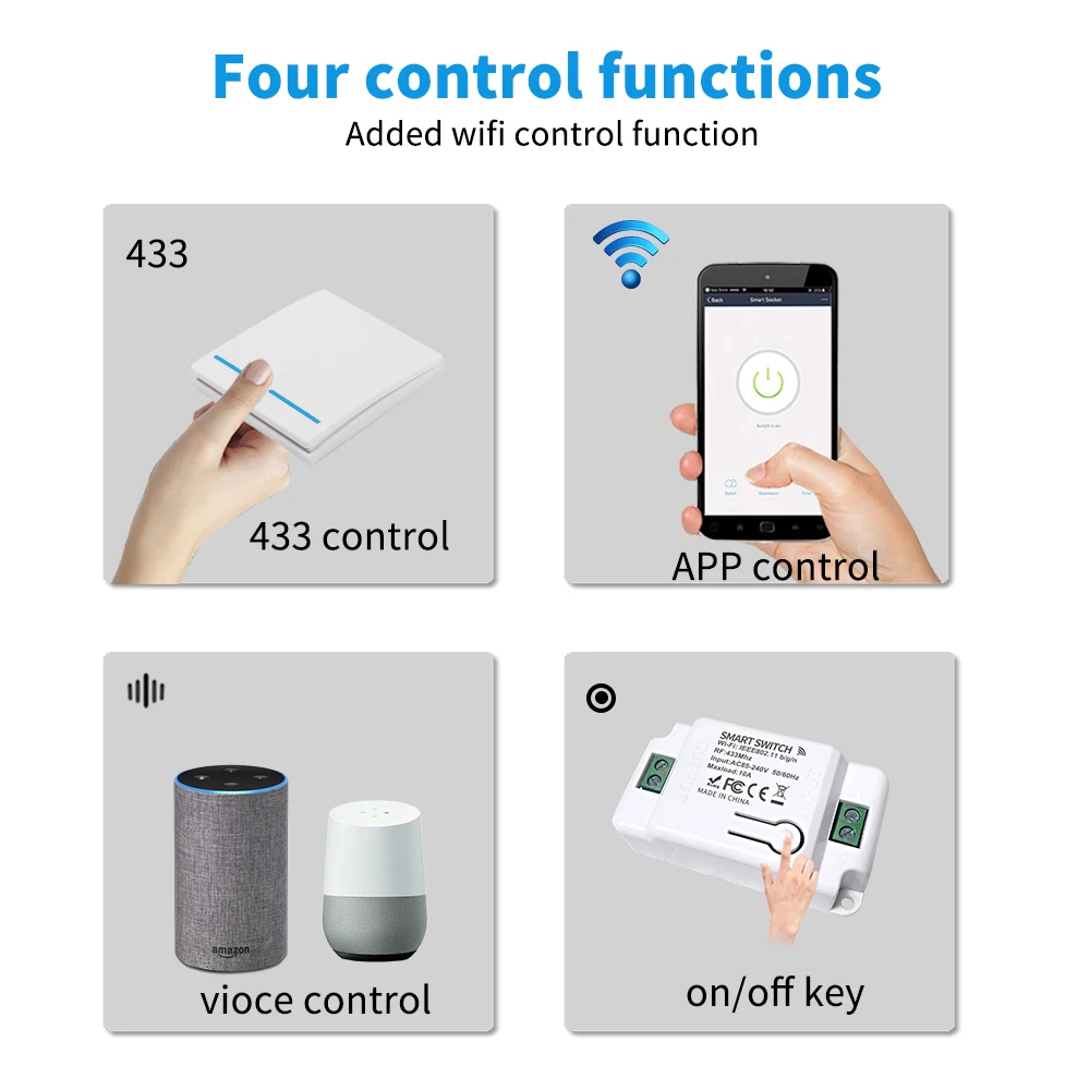 Tuya Smart Switch 1/2/3 Banda Bezvadu RF 433Mhz Spiediet Pogu Paneli,Smart Home Uzlabošanas Taimeris Modulis Atbalsta Google Home Alexa Attēls 1
