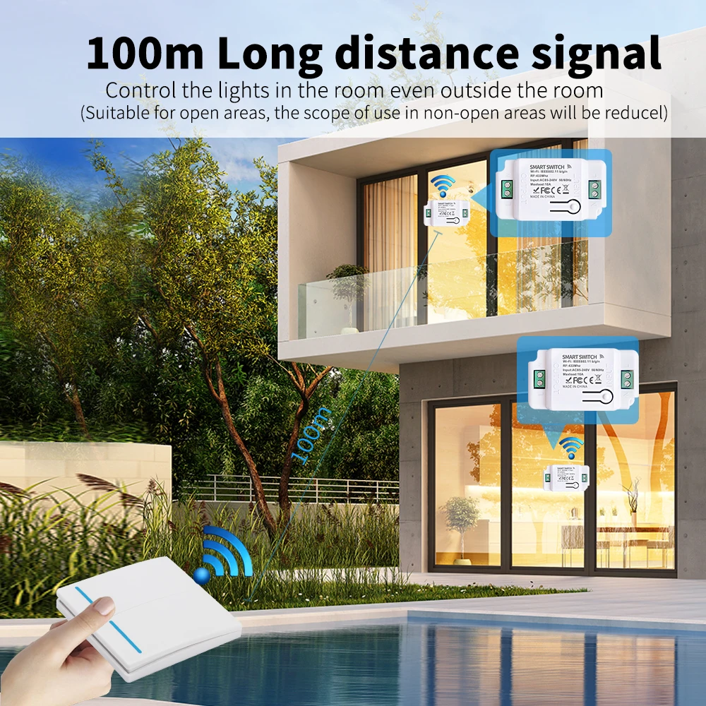 Tuya Smart Switch 1/2/3 Banda Bezvadu RF 433Mhz Spiediet Pogu Paneli,Smart Home Uzlabošanas Taimeris Modulis Atbalsta Google Home Alexa Attēls 3