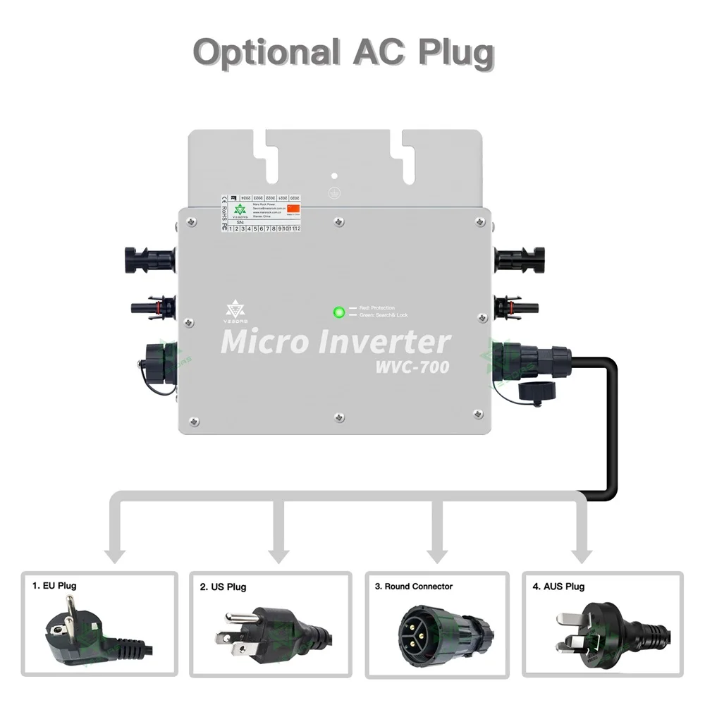 WVC700 Mikro Saules Inversor MPPT Grid Tie Inverter Microinverter Regulators IP65 22-50VDC 110V, 220V 2*350W Saules Valde Attēls 4