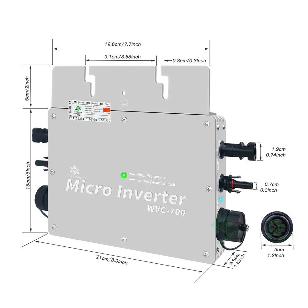 WVC700 Mikro Saules Inversor MPPT Grid Tie Inverter Microinverter Regulators IP65 22-50VDC 110V, 220V 2*350W Saules Valde Attēls 5