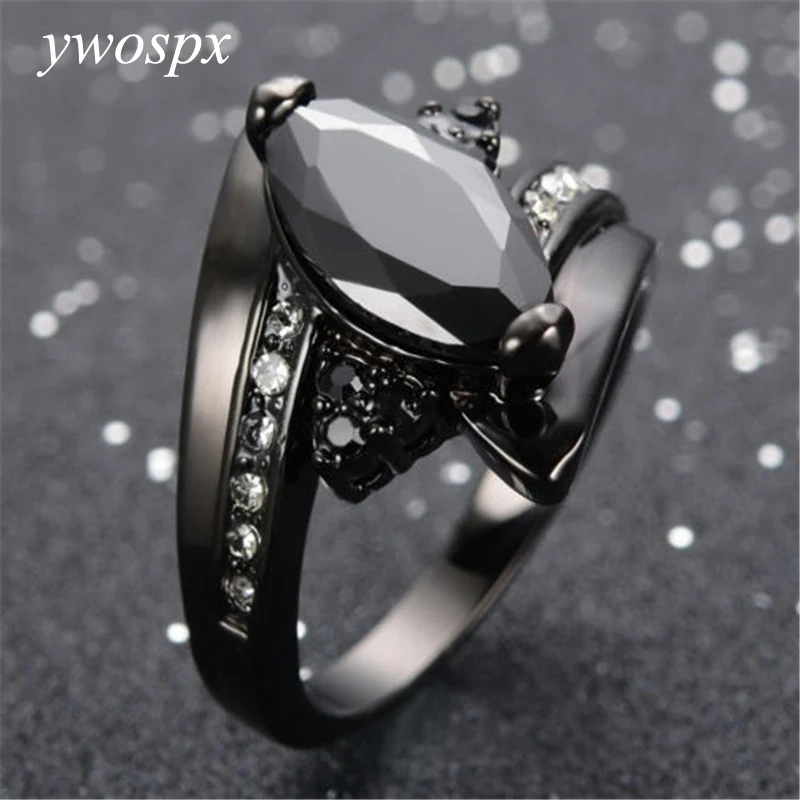 YWOSPX klasiskais melns (Classic Black Ring Crystal Zircon Melnā Zelta Krāsas Gredzeni Sieviešu Rotaslietas Kāzu Anillos Paziņojumu CZ Gredzens Dāvanu Y20 Attēls 0